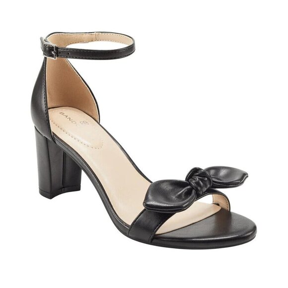 BANDOLINO Bnwot "Pauli" Black Sandal Block Heel New Ankle Strap Bow Details - Picture 1 of 9